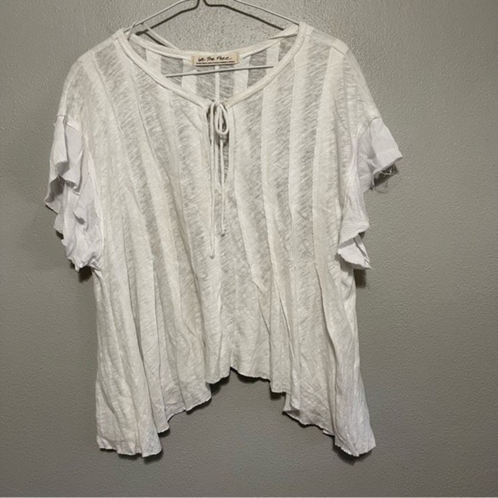 We The Free White Short Sleeve Tie-Neck Textured Top